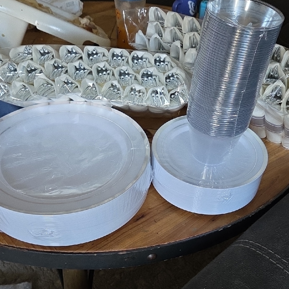 White Disposable Party Plates and Cups Set